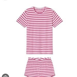 Lake Pajamas Pima Crew Shorts Set in Classic Red Stripe